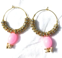 NIBRAS Pink Rhinestone Spacers Beads Drop Hoop Earrings - B09JKF37Q7, 10 gm, 6.5cm x 4cm x 1cm